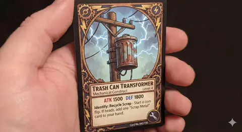 Промпт для изображения трансформатора на столбе в стиле карточки TCG.