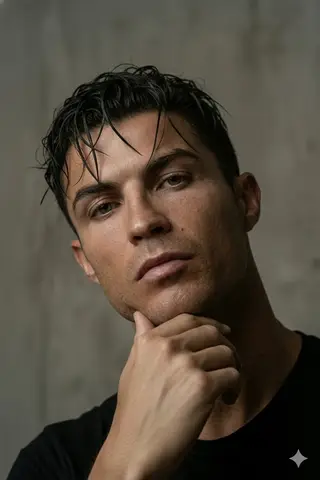 Пример промпта для гиперреалистичного портрета Cristiano Ronaldo крупным планом.
