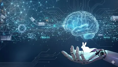 Иллюстрация физического искусственного интеллекта с логотипом кролика.