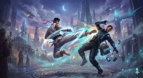 Пример фантастической сцены с Ryu, выполняющим удар Tatsumaki Senpukyaku по шпиону.
