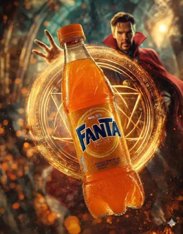 Четыре концепта постеров, где герои Marvel взаимодействуют с банками и бутылками газировки · пример 4