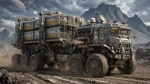 Иллюстрация к промпту об автономном тягаче Atlas Titan с крупными грузовыми модулями.