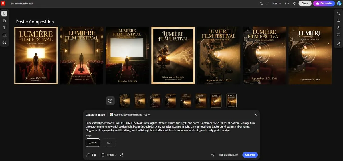 Промпт для постера кинофестиваля с золотым светом и кинематографичной типографикой. · пример 3