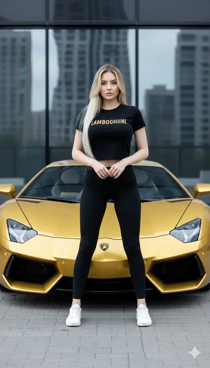 Пример источника для JSON-промпта модной съёмки с золотым Lamborghini. · пример 1