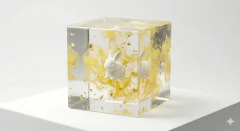 Промпт Gemini для создания кубов из эпоксидной смолы с дымом, золотом и реалистичными деталями в 3D.