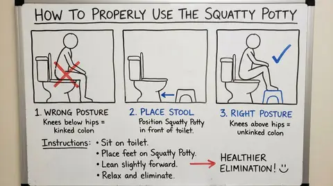 Короткая текстовая инструкция для иллюстрации о Squatty Potty.