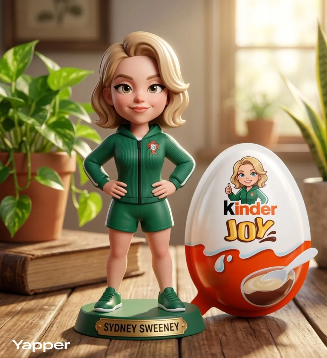 Пример промта для 3D-фигурки футболиста рядом с яйцом Kinder Joy с его мультяшным изображением. · пример 2
