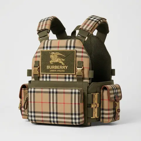 Пример из источника для промпта о жилете Burberry в боевом стиле.