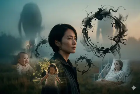 Пример промпта для абстрактного постера по мотивам фильма «Прибытие».