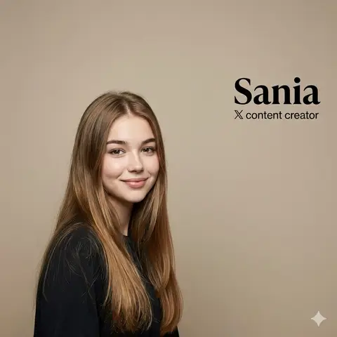 Промпт для студийного портрета женщины с именем и профессией в текстовом блоке.