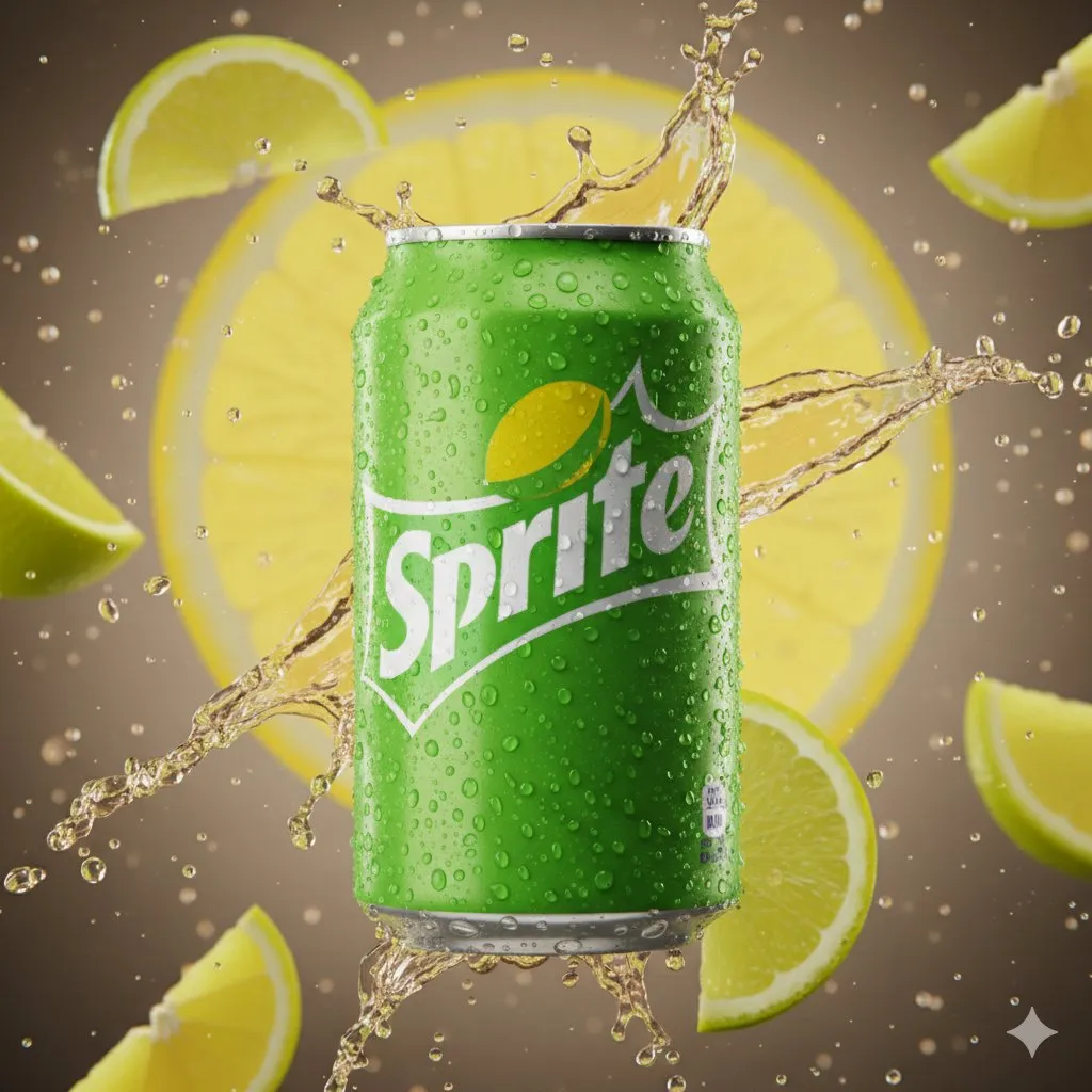 Пример промпта для макрорекламы банки Sprite с цитрусовыми брызгами. · пример 2