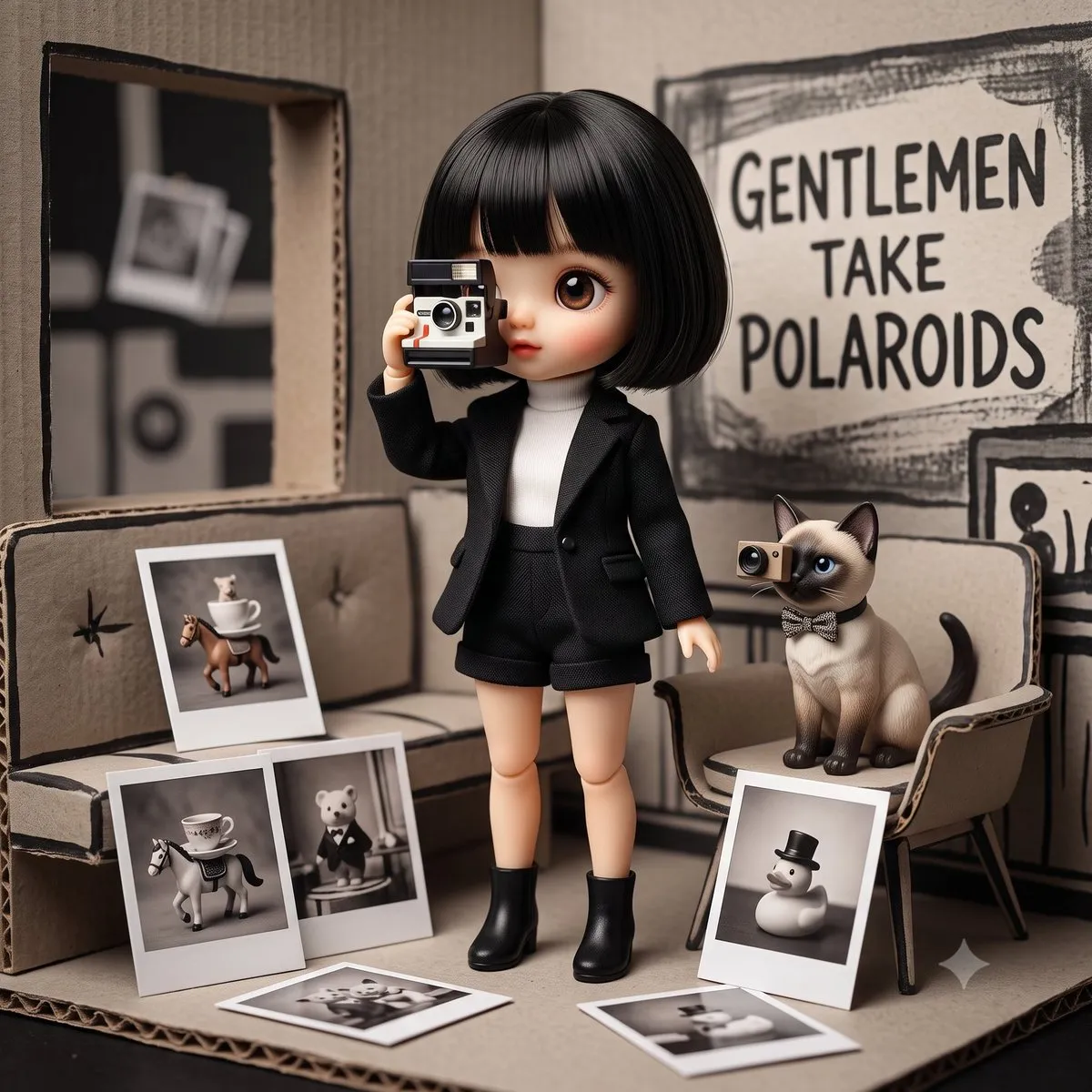 Персонажи с фотоаппаратом Polaroid и мгновенными снимками по мотивам Gentlemen Take Polaroids. · пример 4