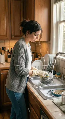 Два образа Ana de Armas: в элегантном платье в баре и за мытьём посуды на домашней кухне.