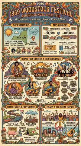 Инструкция по созданию инфографики о фестивале Woodstock 1969 года.