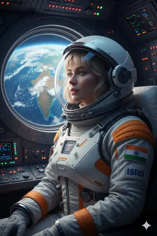 Пример промта для астронавта, который смотрит на Землю из корабля.