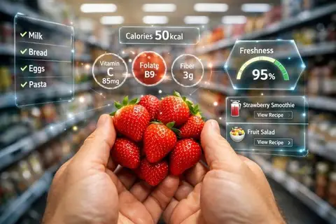 Пример из источника по промпту для AR-интерфейса покупок с клубникой