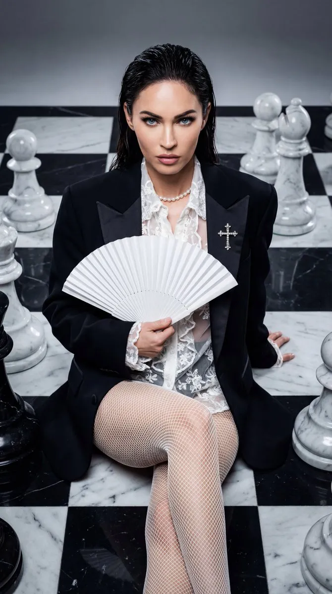 Промпт для кутюрного портрета Ana de Armas на шахматной доске с мраморными фигурами. · пример 4