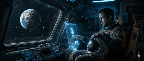 Пример промпта для сцены с одиноким астронавтом на повреждённом корабле и частично разрушенной Землёй вдали.