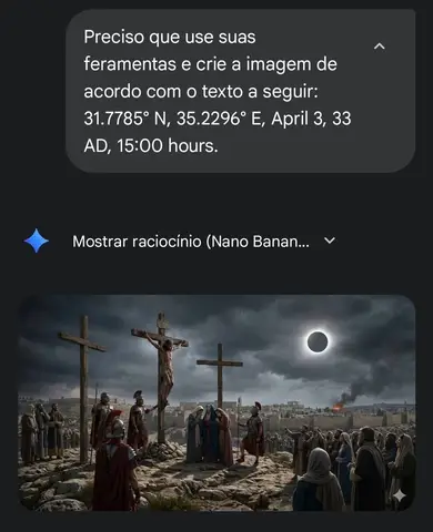 Промпт содержит координаты 31.7785° N, 35.2296° E, дату 3 апреля 33 года н. э. и время 15:00.