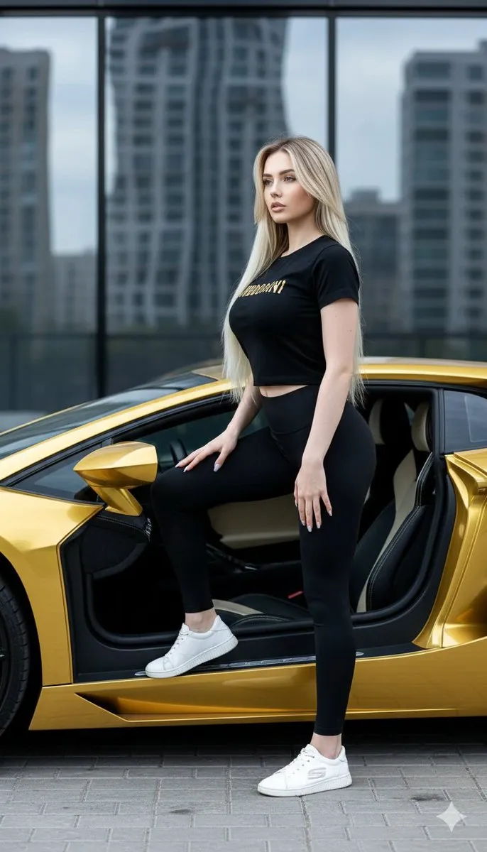 Пример источника для JSON-промпта модной съёмки с золотым Lamborghini. · пример 2
