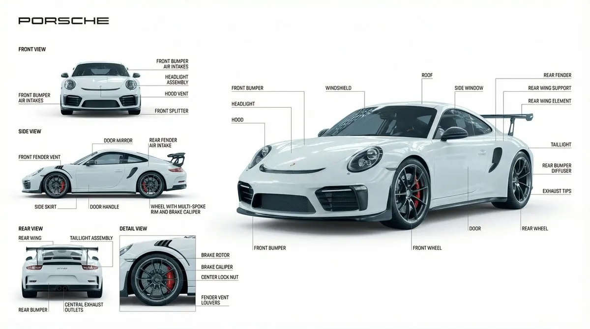 Пример промпта для технической визуализации продукта Porsche по фото. · пример 2
