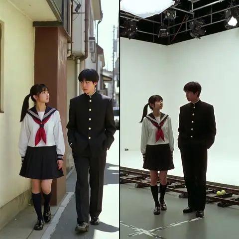 Пример из источника к промпту о сравнении готового VFX-кадра со съёмкой той же сцены на хромакее.