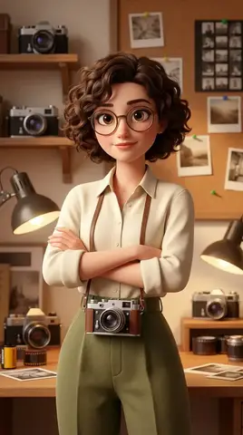 Пример источника для промпта 3D-персонажа женщины-фотографа.