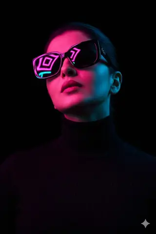 Пример промпта для киберпанк-портрета с неоновыми отражениями в очках.