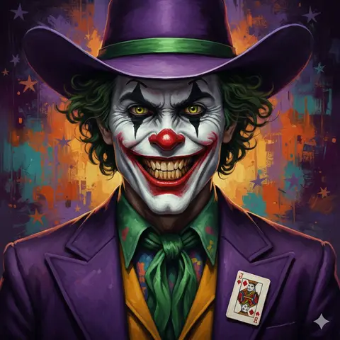 Пример промпта для живописного портрета Joker в ковбойской шляпе.