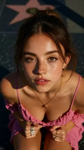Промпт для портрета Sydney Sweeney на бетоне Аллеи славы.