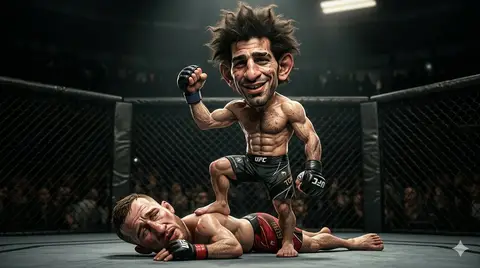 Стилизованная 3D-карикатура Илии Топурии после победы в октагоне.