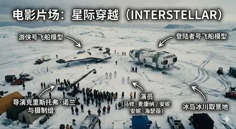 Съёмочная площадка показана с высоты под верхним углом, рядом размещены аннотации.