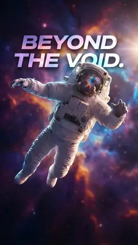 Промпт для обложки с астронавтом и надписью BEYOND THE VOID между слоями сцены
