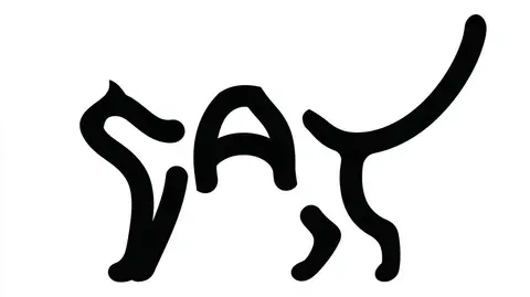 Слово CAT изогнуто в силуэт потягивающейся кошки на белом фоне.