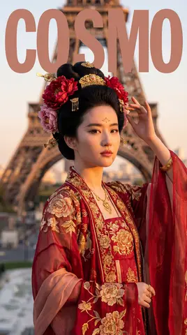 Текстовый промпт для журнальной обложки в наряде эпохи Tang Dynasty.