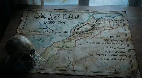 Карта Марокко показывает распространение чумы около 1799–1800 годов.