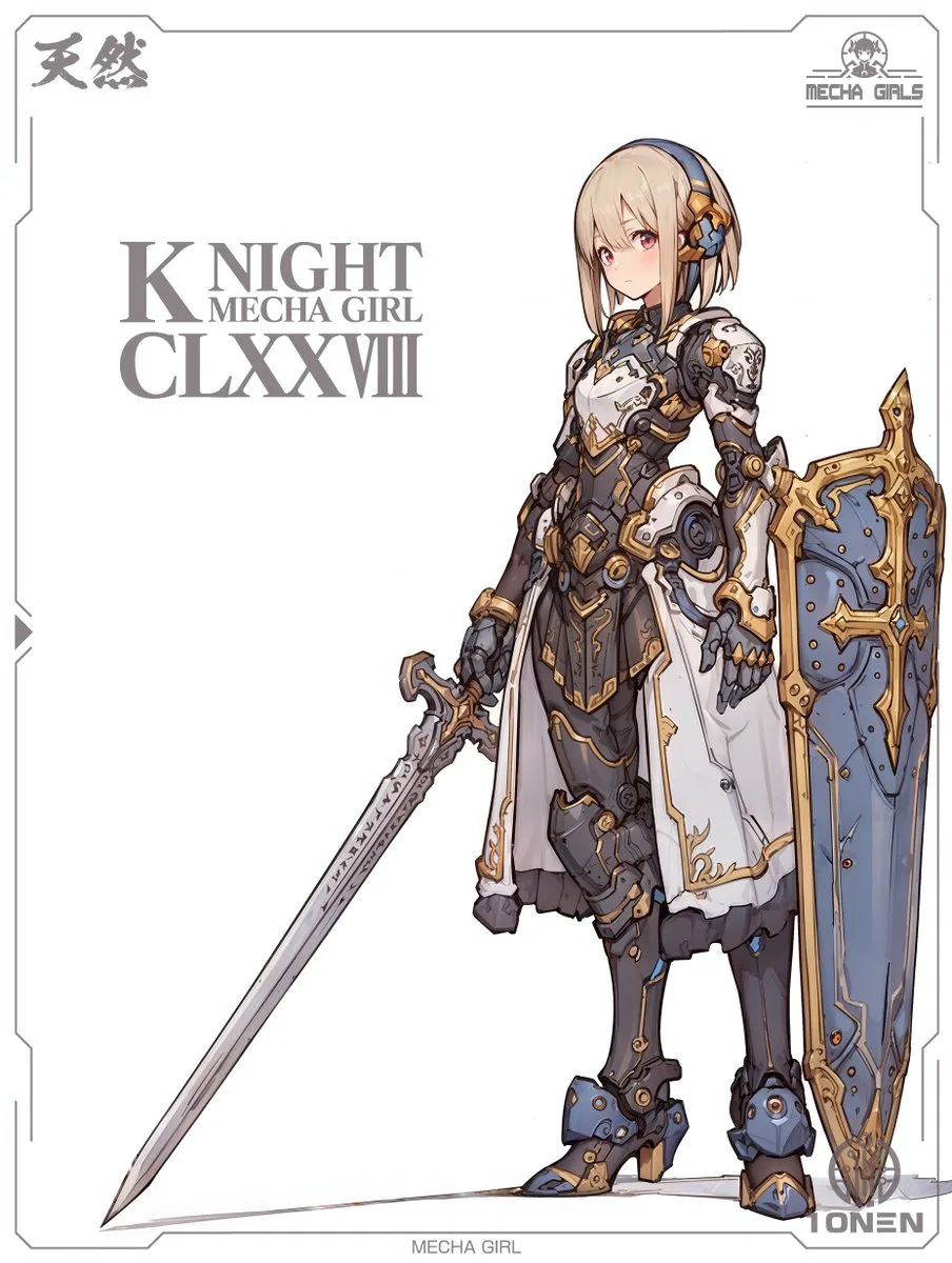 Промпт для упаковки фигурки KNIGHT MECHA GIRL с номером и подзаголовком · пример 4