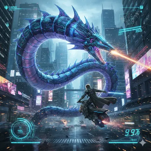 Пример короткого промпта для битвы Левиафана с игроками в стилистике Cyberpunk.