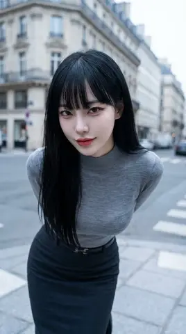 Пример из источника к промпту о модном портрете K-pop инфлюенсерки на городской улице.