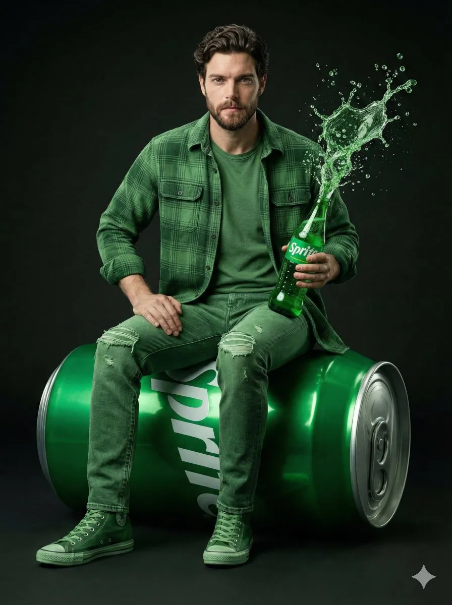 Пример из источника для рекламного кадра с мужчиной и банкой Sprite. · пример 1