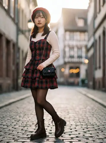Пример модного портрета корейской девушки-подростка в многослойном наряде Gothic Lolita.