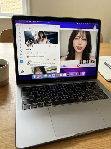 Промпт для снимка MacBook с профилем X и окном Photo Booth