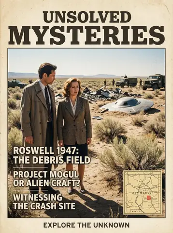 Текстовый промпт для исторической журнальной обложки о Roswell.