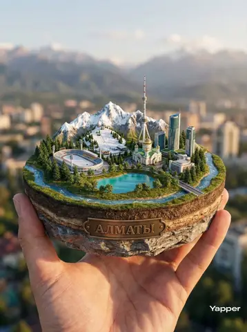 Пример миниатюрной Москвы на острове с Кремлём, Москва-Сити и рекой.