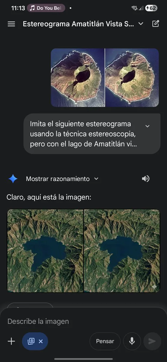 Стереограмма Lake Amatitlán с видом сверху и горами вокруг озера.