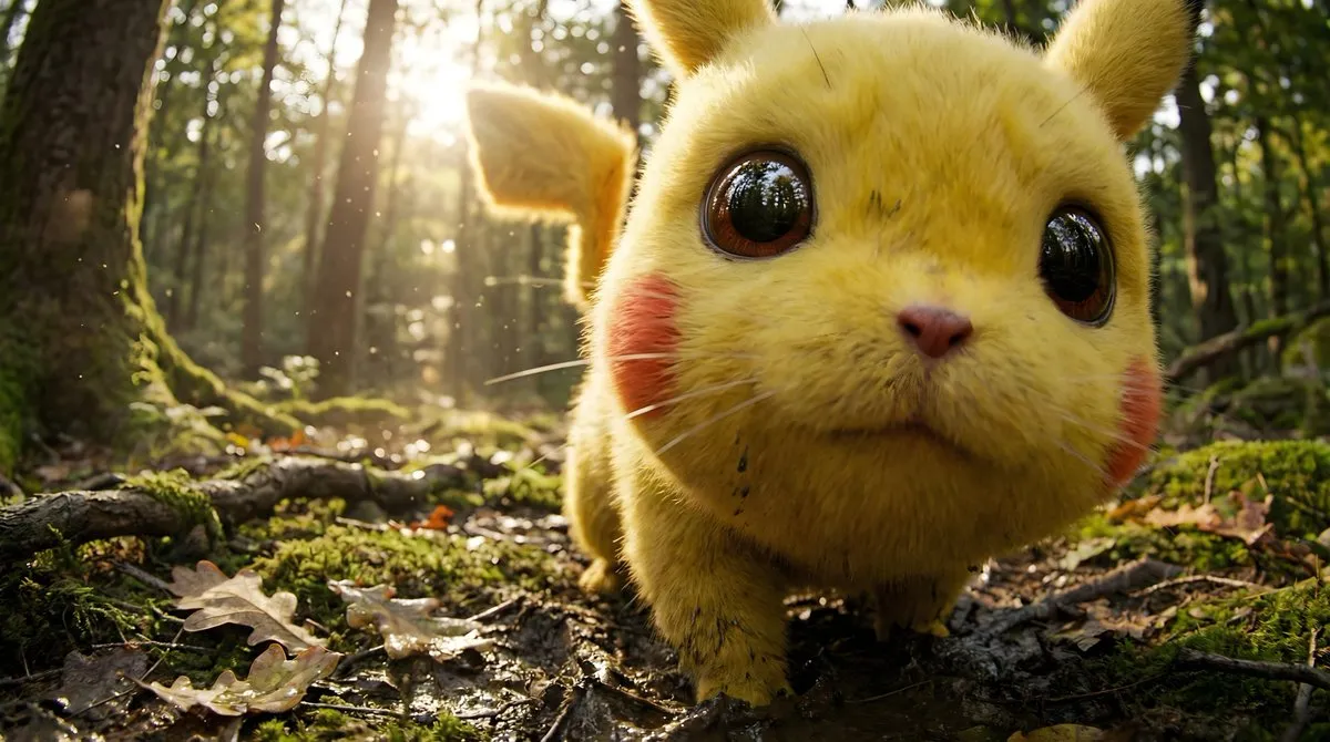 Сцена дикой природы мира Pokémon, снятая от первого лица с эффектом объектива «рыбий глаз». · пример 2
