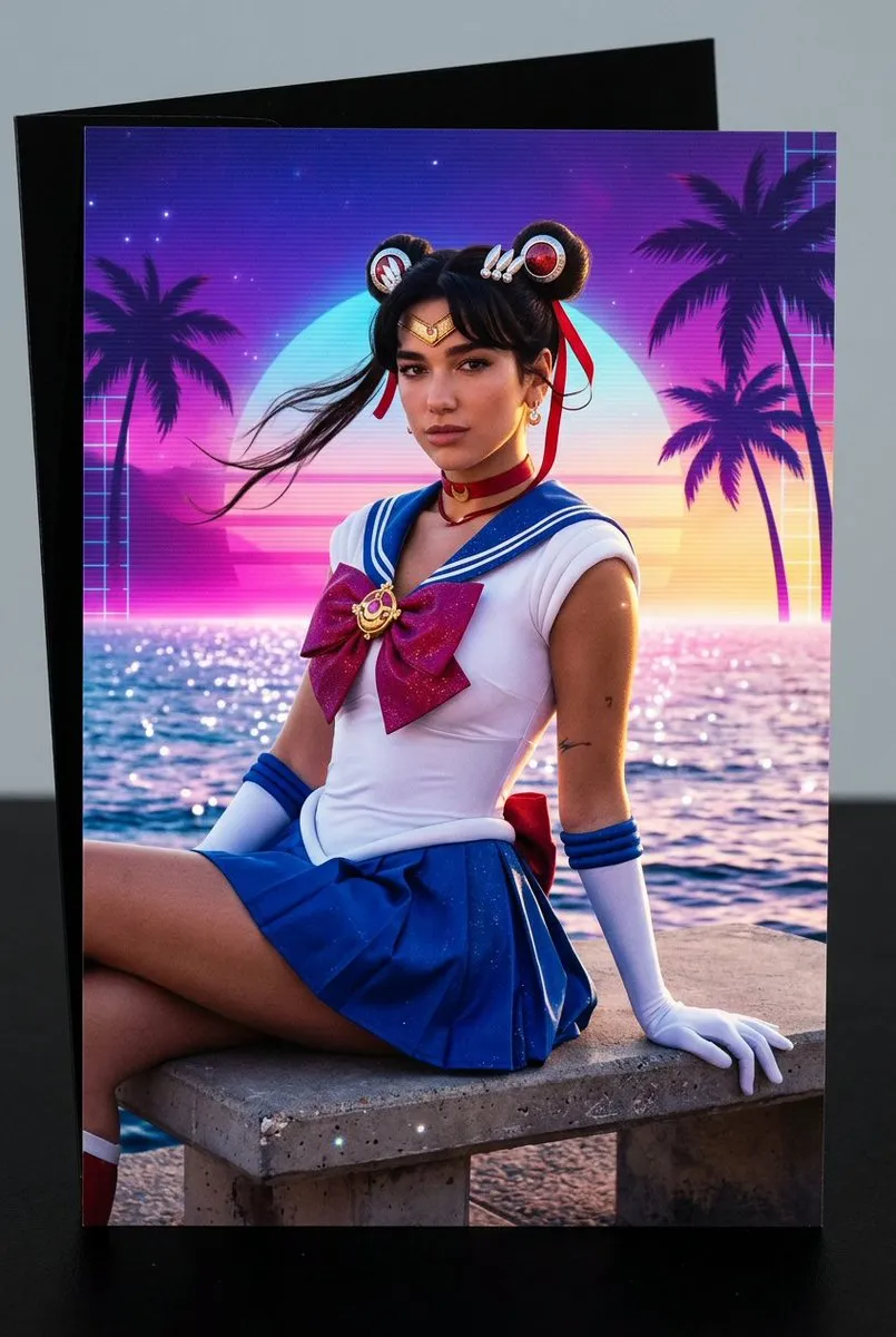 Промпт для реалистичного портрета в косплее Sailor Moon на фоне заката. · пример 2