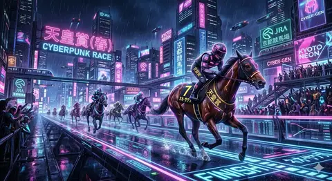 Пример короткого промпта для киберпанк-иллюстрации скачек