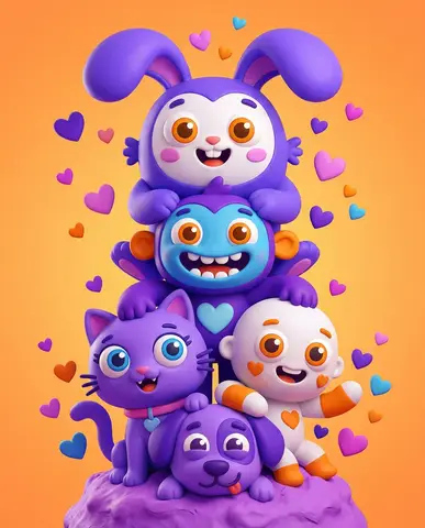 Пример промпта для яркой 3D-иллюстрации со стопкой персонажей.