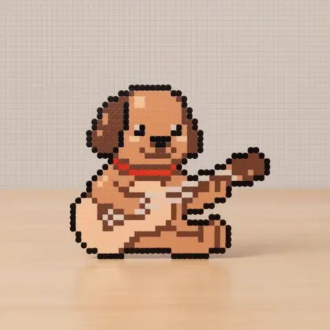 Пример готовой поделки из бусин Perler, воссозданной по пиксельному референсу.